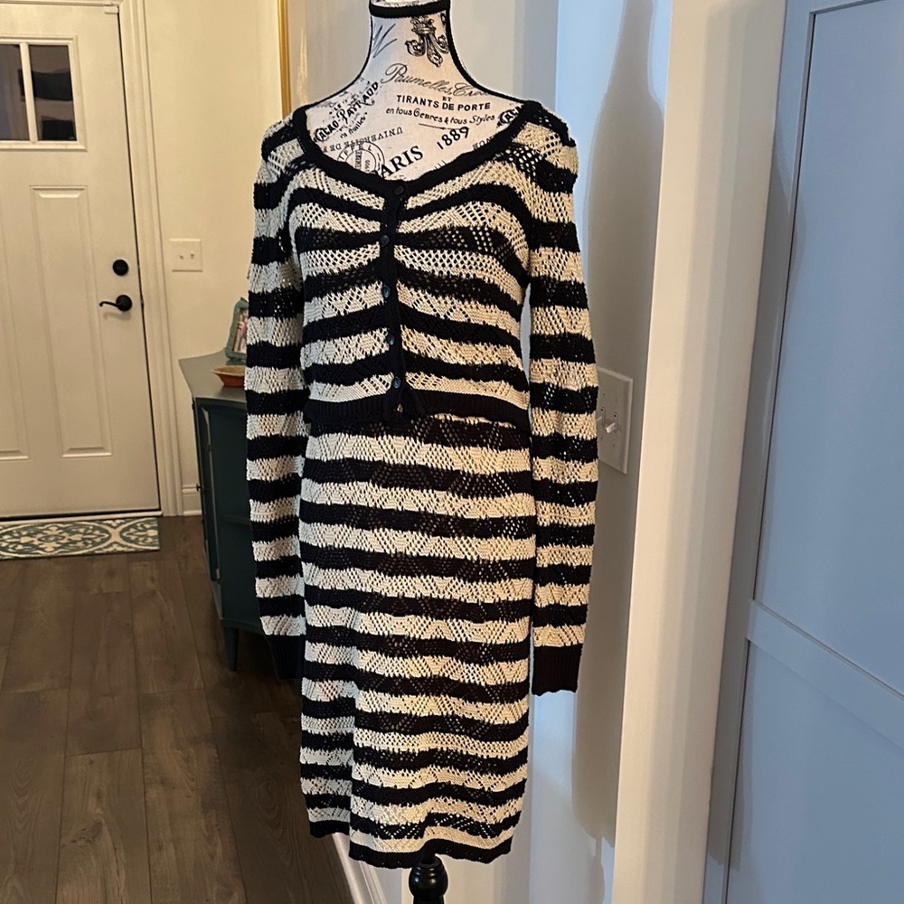 Versatile Black/Tan Knit Dress or Maxi Skirt w/ a Cardigan by Freshman 1996 Sz S